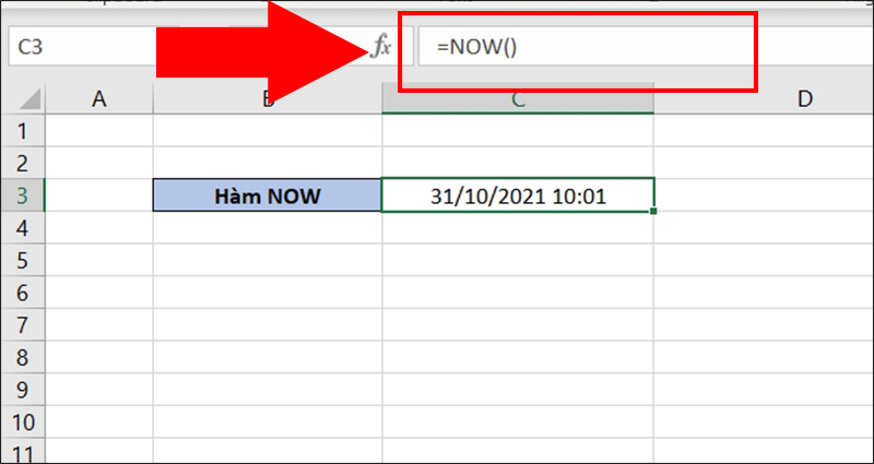 Sử dụng hàm NOW