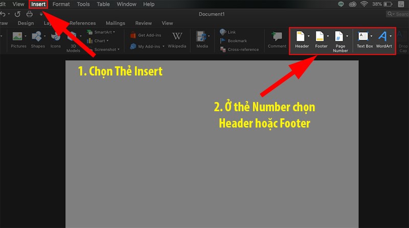 Lựa chọn Header và Footer bạn muốn