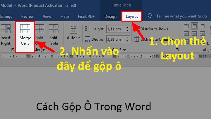 Chọn thẻ Layout > Nhấn chọn Split Cells