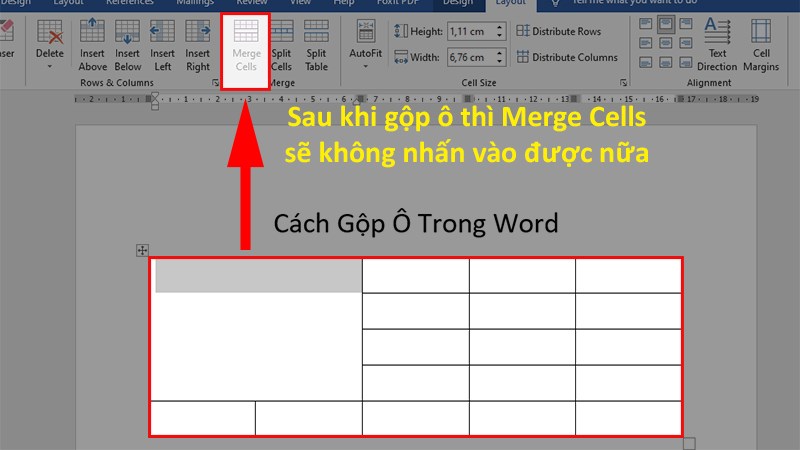 Kết quả sau khi gộp ô