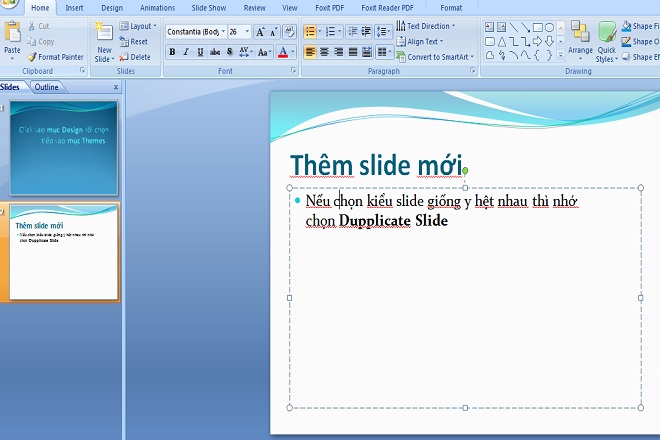 Nếu bạn muốn chọn kiểu slide giống y hệt nhau thì nhớ chọn Dupplicate Slide.