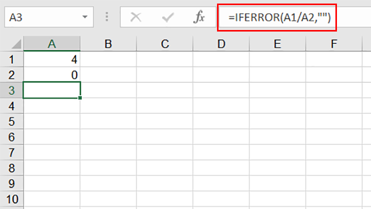 Như trong công thức trên IFERROR, Excel sẽ trả về ô trống thay vì lỗi #DIV/0!