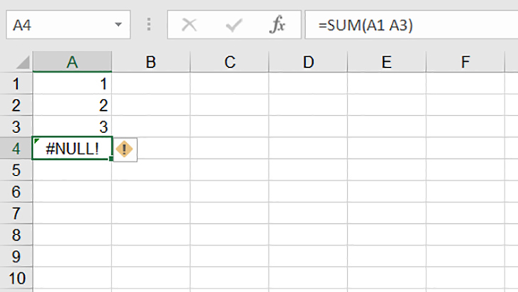 Ở đây Excel không hiểu bạn muốn tính tổng A1 + A3 hay khu vực từ A1 đến A3