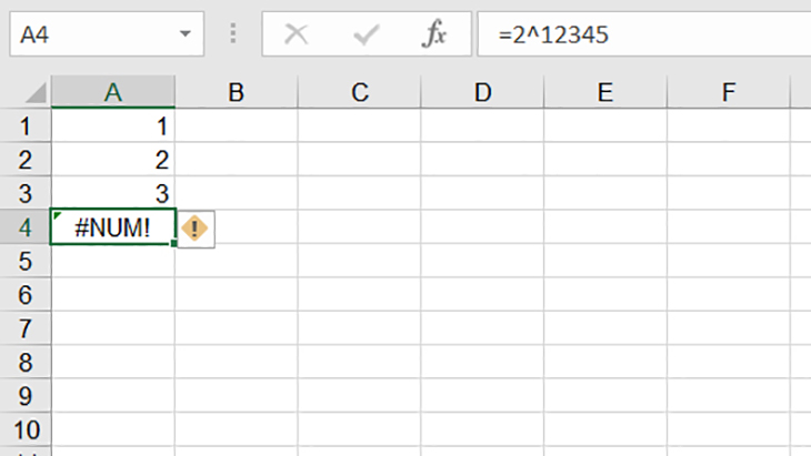 Số quá lớn làm Excel hiển thị lỗi #NUM!