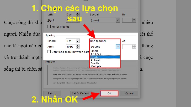 Sửa lỗi khoảng cách giữa từng hàng chữ cách xa nhau bằng cách chỉnh lại khoảng cách