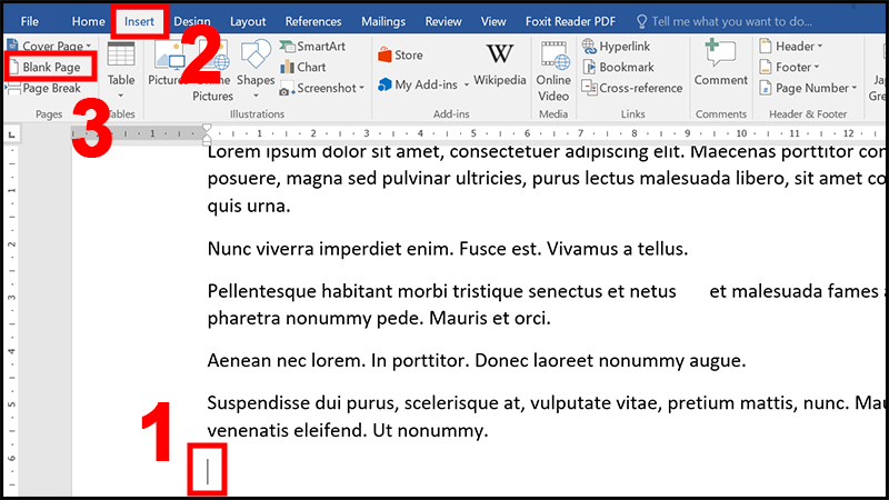 Đặt con trỏ vào vị trí muốn chèn rồi vào thẻ Insert và chọn Blank Page