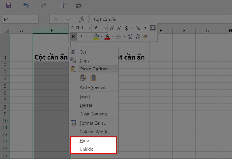 Cách ẩn, hiện cột và hàng trong Excel