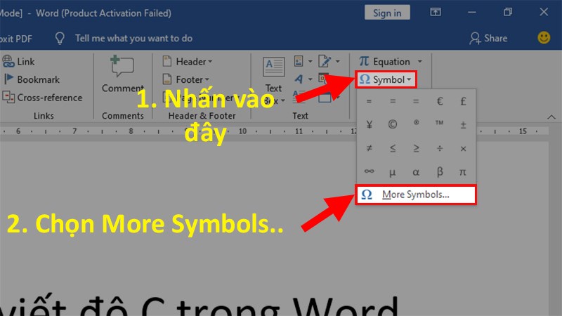 Đi đến mục Symbols > Chọn Symbol > Chọn More Symbols…