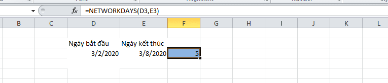 Hàm NETWORKDAY tính số ngày làm việc