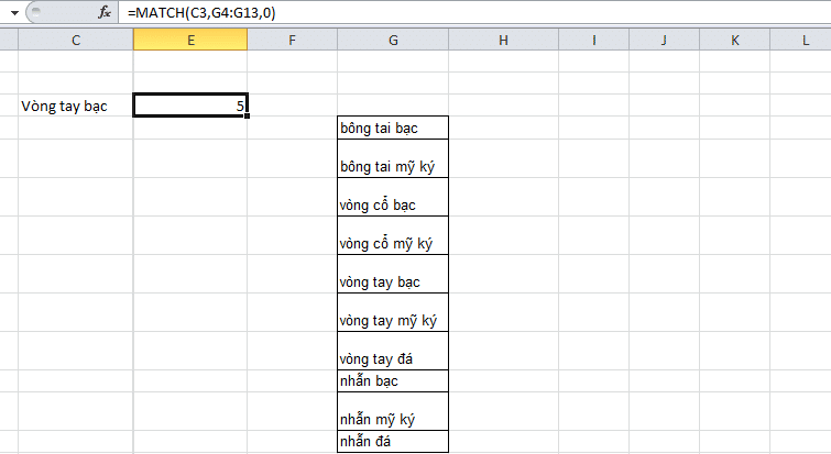 Hàm MATCH - các hàm trong Excel giúp xác định vị trí dữ liệu