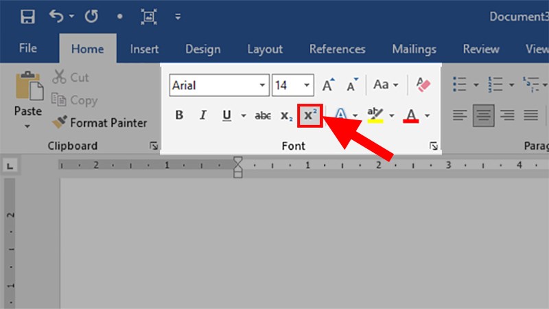 Đi đến mục Font > Chọn biểu tượng Superscript X2
