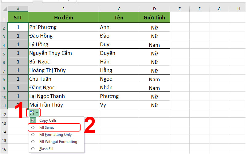 Chọn Fill Series