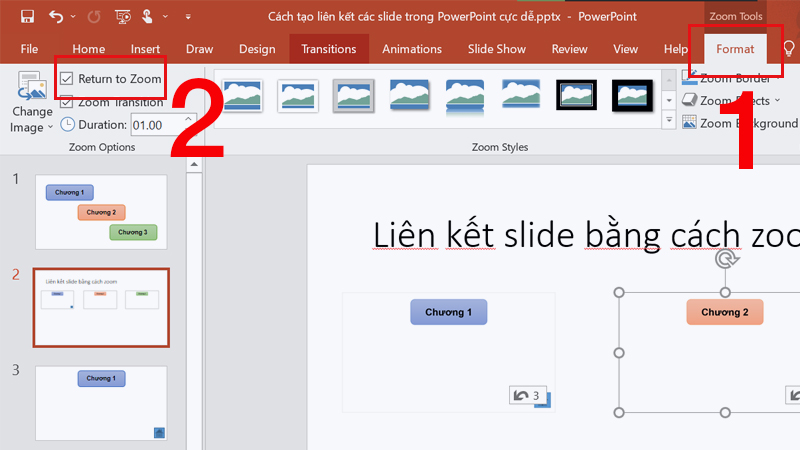 Tích chọn Return to Zoom