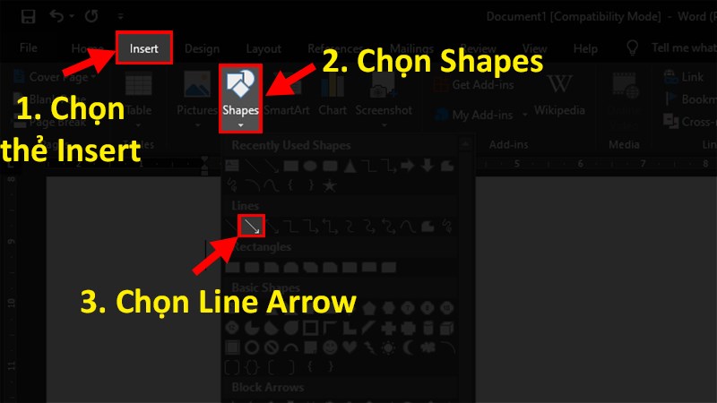 Chọn Line Arrow (mũi tên)