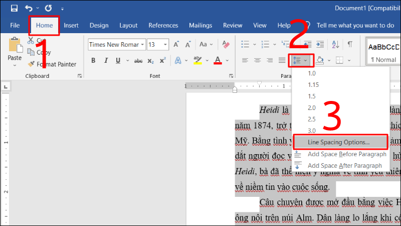 Tiến hành chọn Line Spacing Option