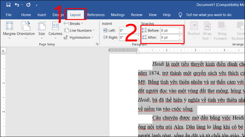 Hình minh họa cho cách giãn dòng bằng Spacing của phần Layout