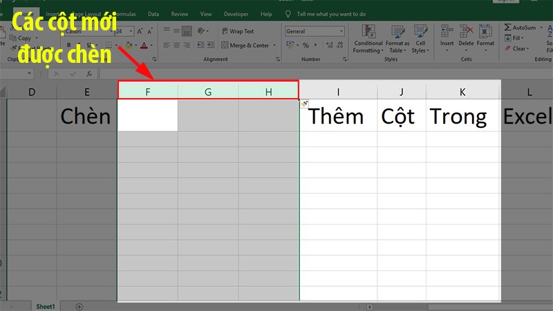 Nhấn tổ hợp phím Ctrl + Shift + + để chèn thêm nhiều cột và hoàn thành