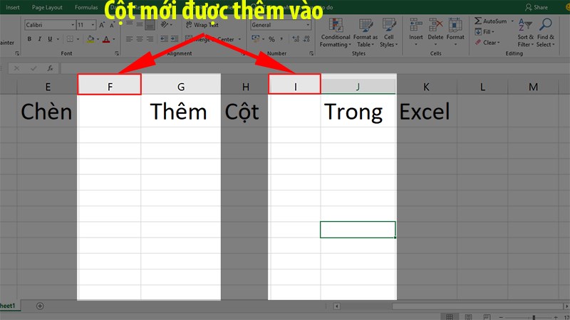 Nhấn Ctrl + Shift + + để chèn thêm các cột mới vào và hoàn thành