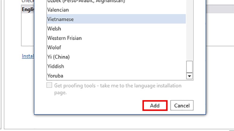 Chọn Add để thêm ngôn ngữ