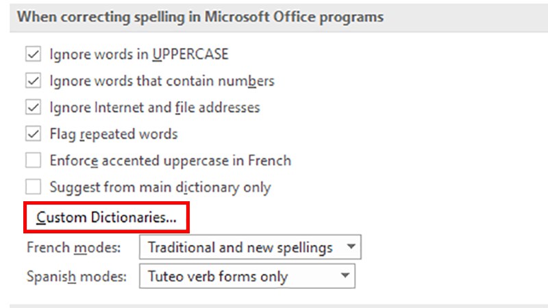 Chọn Custom Dictionaries