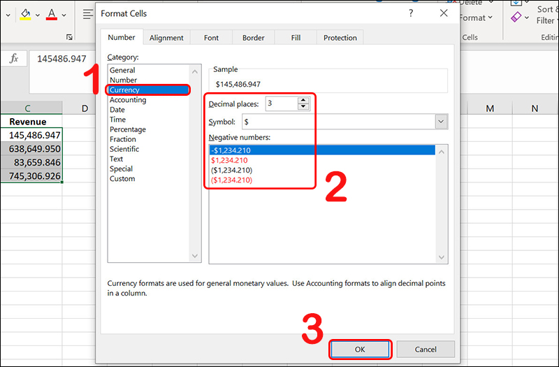 Cách sử dụng định dạng tiền tệ (Currency) trong Excel