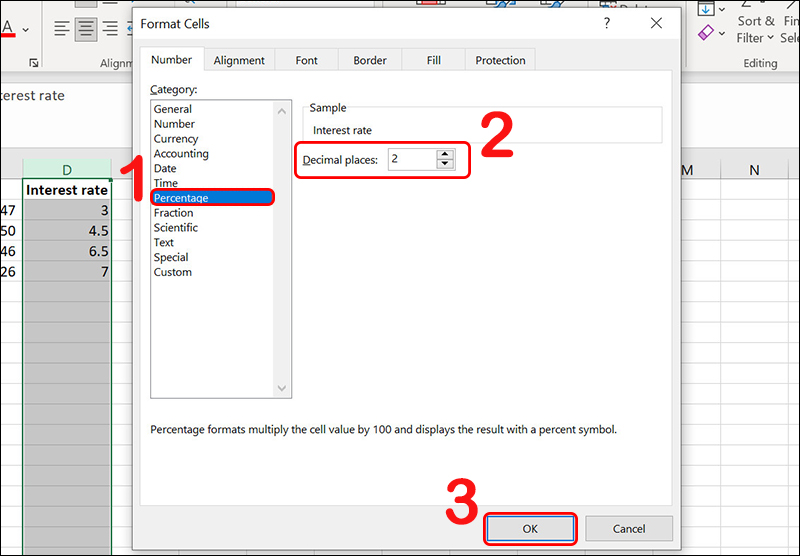 Cách sử dụng định dạng phần trăm (Percentage) trong Excel