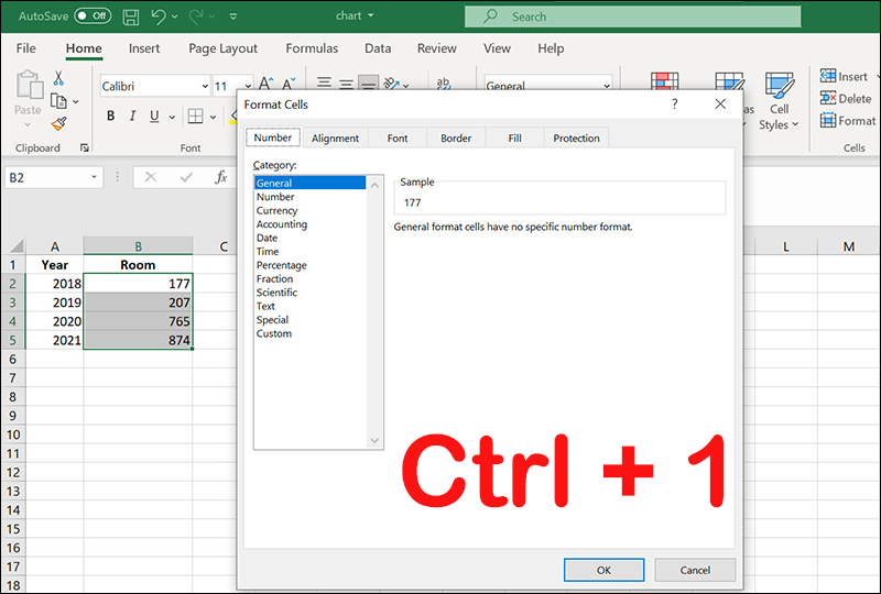 Dùng phím tắt để mở hộp thoại Format Cells