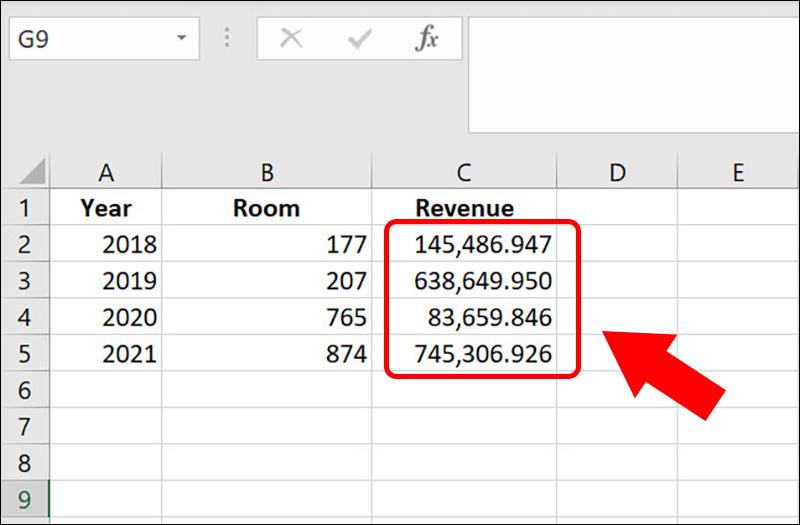 Lựa chọn định dạng Number cho cột Revenue