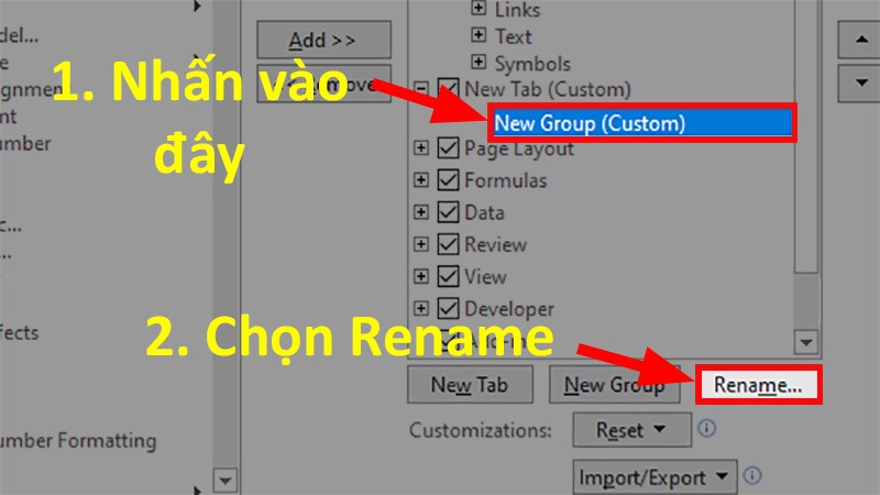 Nhấn vào New Group (Custom) > Click vào Rename