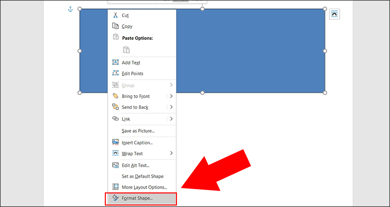 Nhấp chuột phải chọn Format Shape