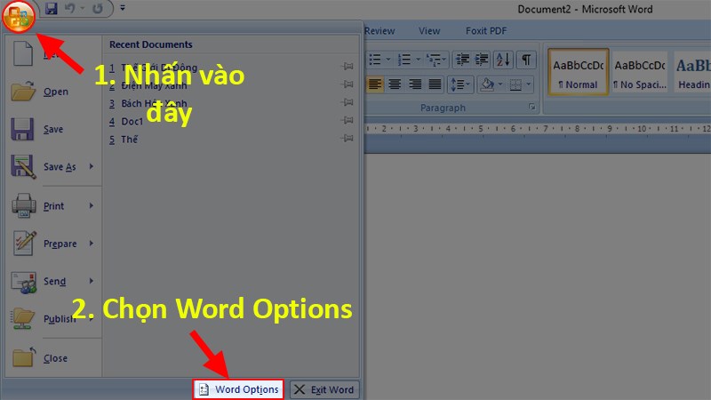 Chọn Word Options