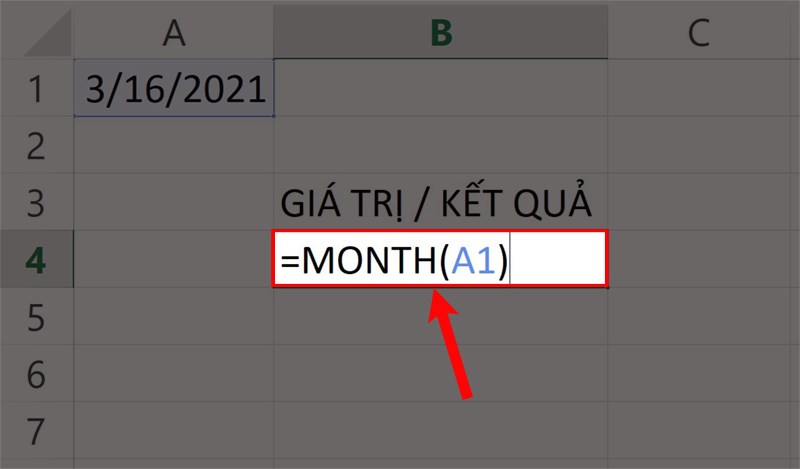 Nhập hàm =MONTH(A1) vào ô bạn cần trên bảng tính.