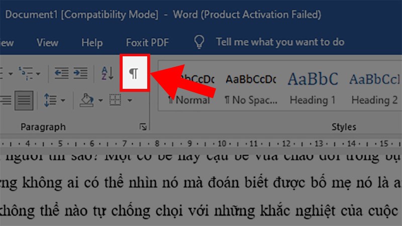 Đi đến phần Paragraph > Nhấp chọn vào ký tự Show/Hide