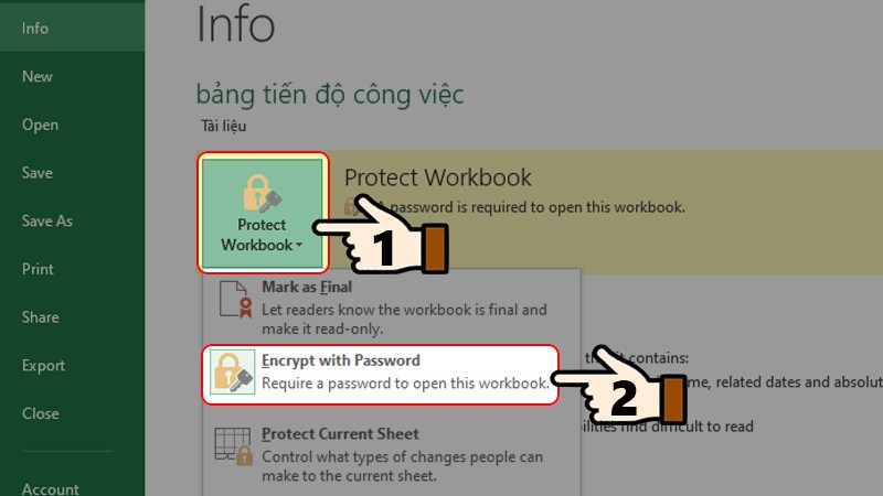 Nhấn chọn Protect Workbook