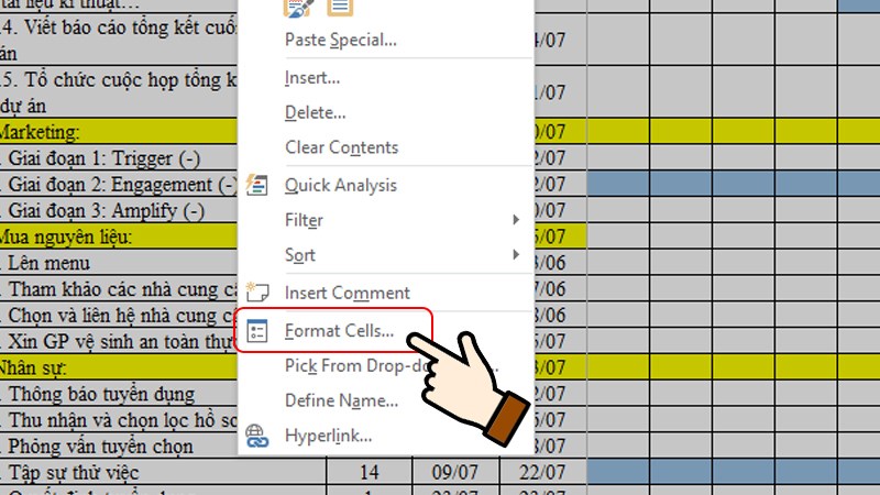 Nhấn chọn chuột phải, chọn Format Cells...