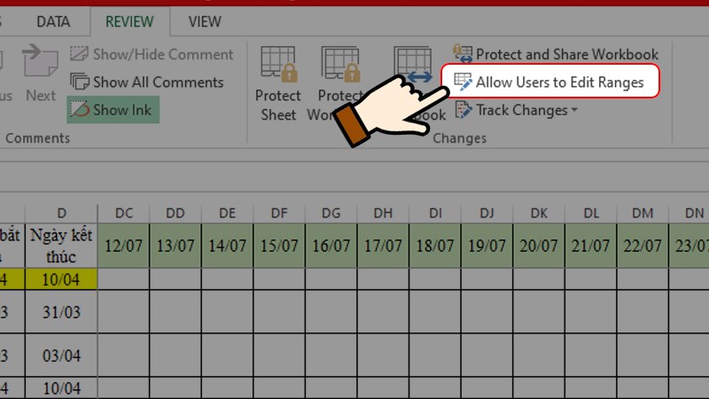 Chọn mục Allow Users to Edit Ranges