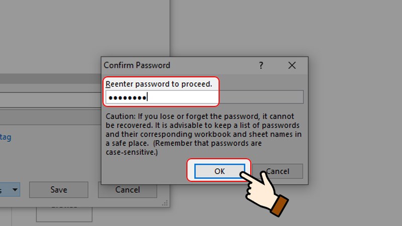 Xác nhận lại mật khẩu vừa đặt cho file
