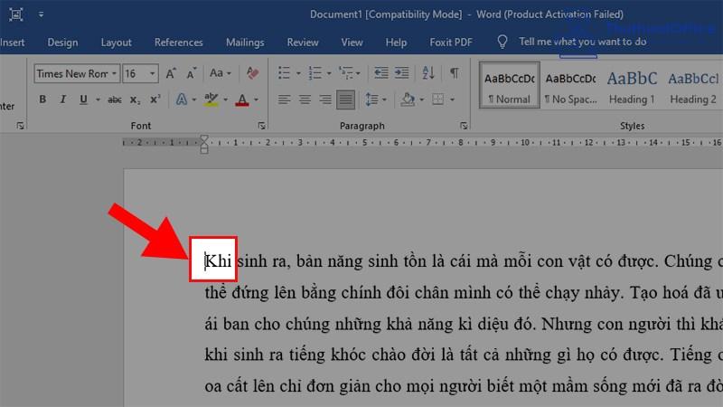 Đặt con trỏ chuột vào vị trí bạn muốn thụt đầu dòng, nếu là đoạn văn thì đặt ở chữ cái đầu của đoạn văn