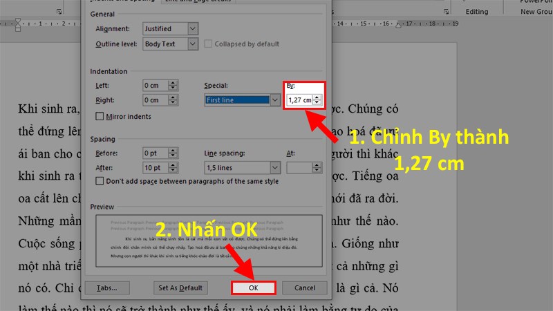 Đi đến mục By > Nhập vào 1,27 > Nhấn OK
