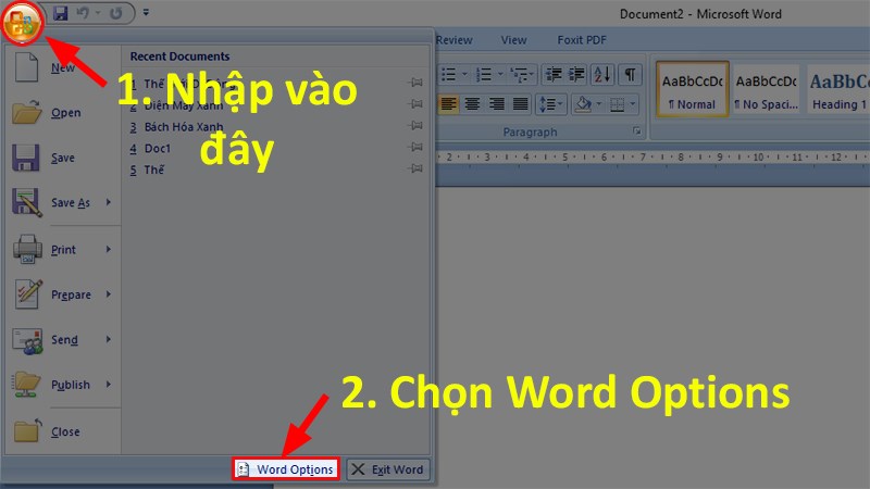 Chọn Word Options