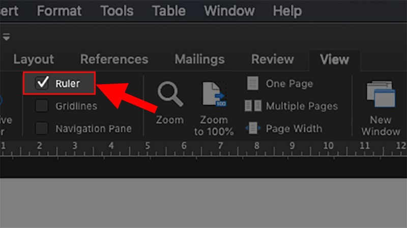 Tích chọn vào Ruler để hiện thanh thước trong Word MacOS