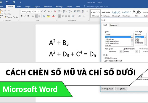 Viết số mũ, chỉ số trên dưới trong Word