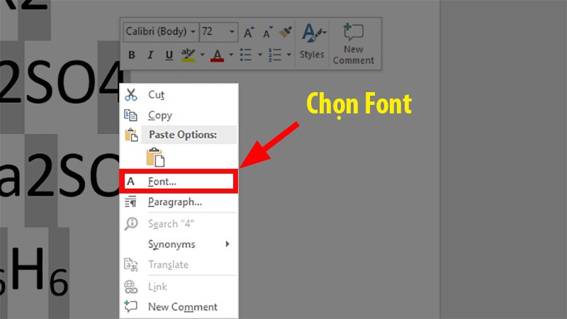 Nhấn chuột phải > Chọn Font