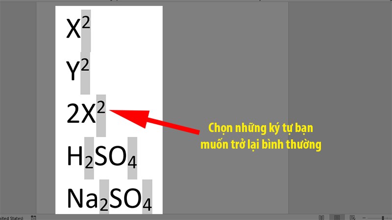 Tô chọn những ký tự hoặc số có định dạng số mũ