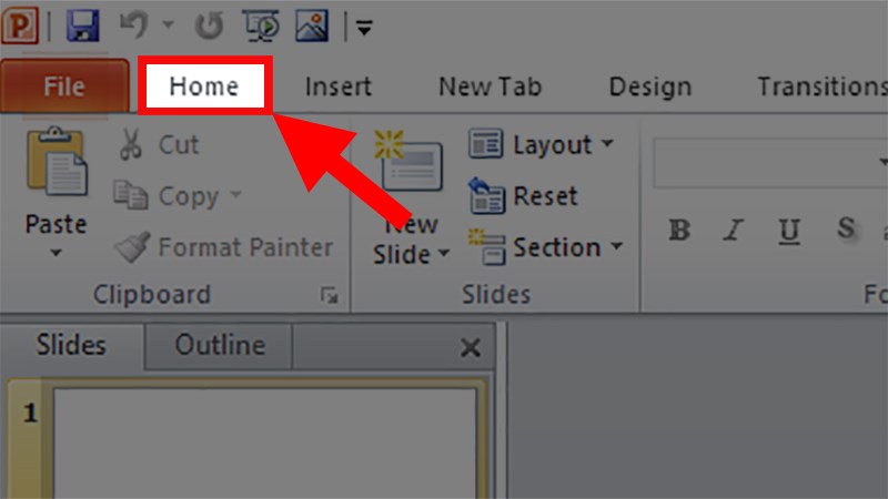 Mở file PowerPoint > Chọn Thẻ Home