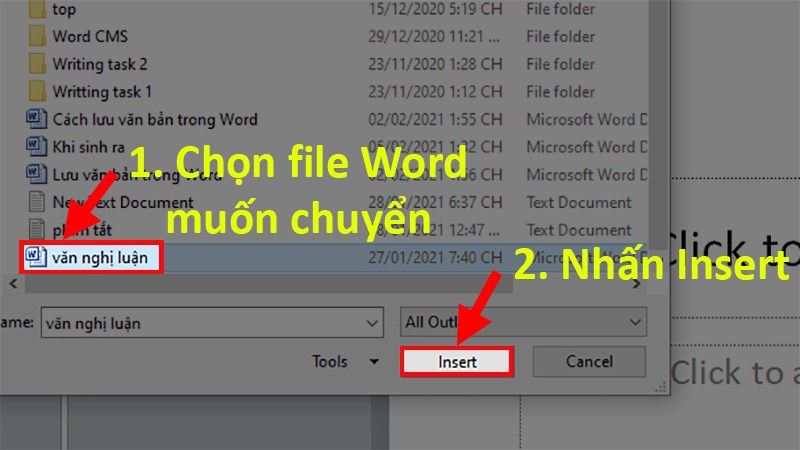 Chọn file Word muốn chuyển sang PowerPoint