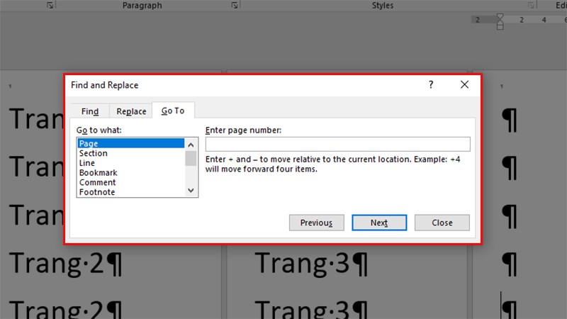 Vào file Word cần xóa trang trắng > Nhấn tổ hợp phím Ctrl + G > 1 hộp thoại sẽ xuất hiện