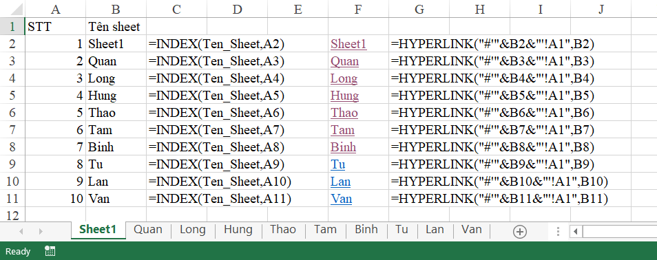 Tạo liên kết với hàm Hyperlink