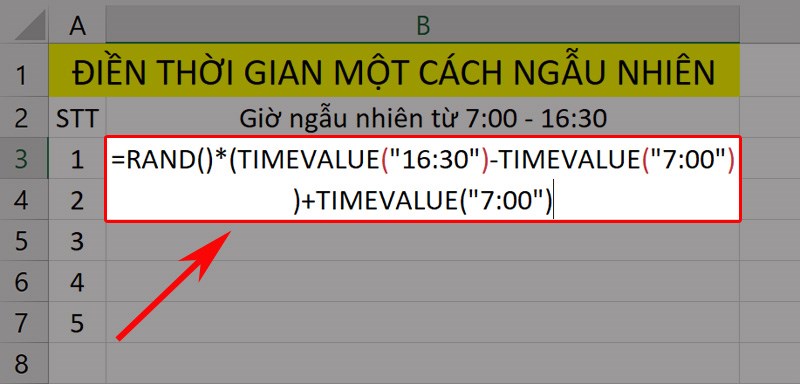 Nhập hàm theo cú pháp để giờ ngẫu nhiên