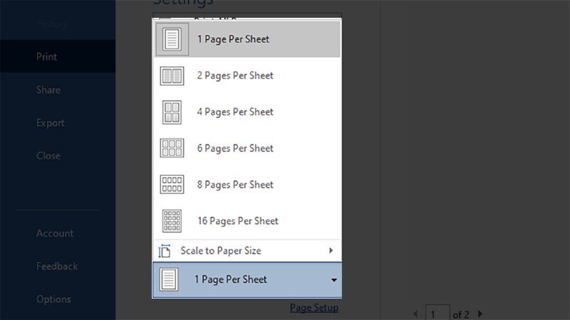 Chọn số trang trong file Word hiển thị trên giấy A4 khi in